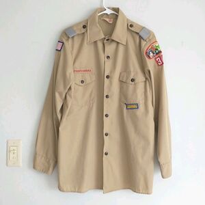 Vtg Boy Scouts of America Shirt Mens M Brown Long Sleeve Patches